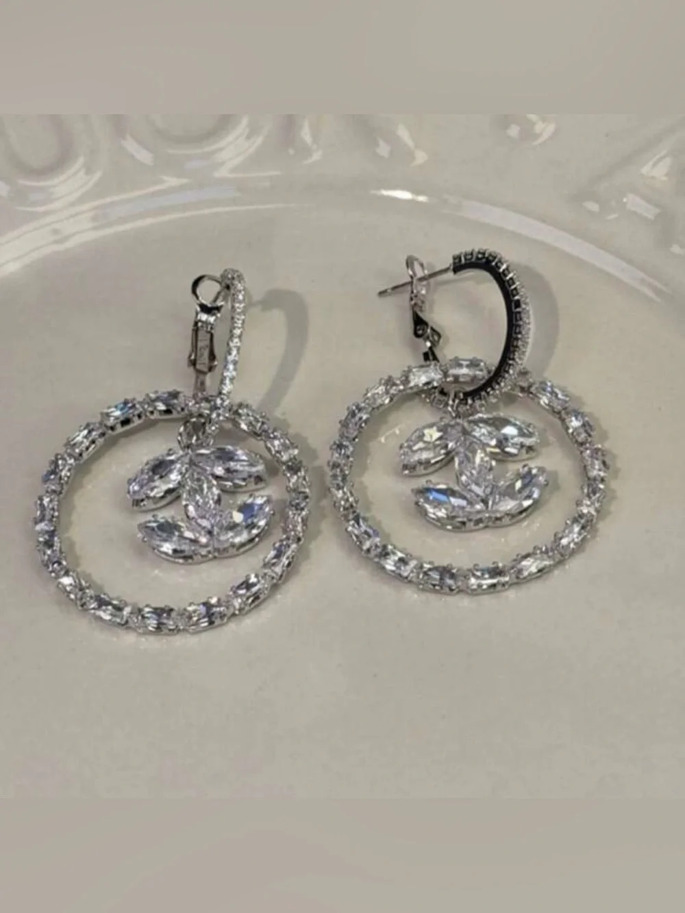 New Dazzling Silver Crystal Hoop Drop Earrings